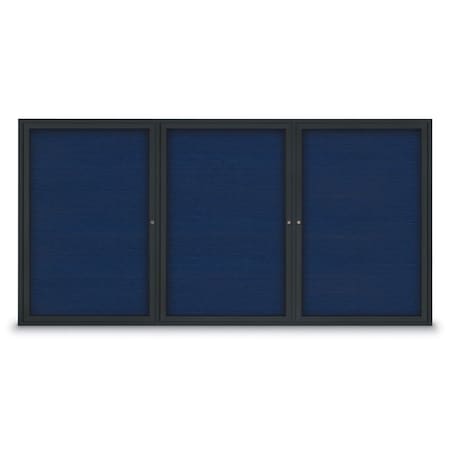 United Visual Products 18"x24" 1-Door Enclosed Outdoor Letterboard, Blue Felt/Black Alum UV1166D-BLACK-BLUE